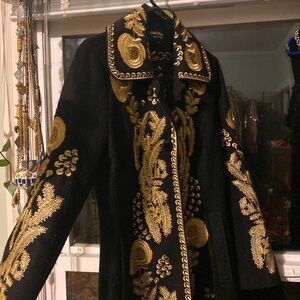 Embroidered mid length coat new w/o tags wool/cotton 100%